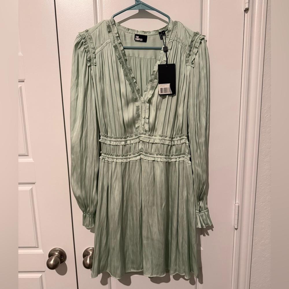 The Kooples Mint Green Ruffled V-Neck Mini Dress